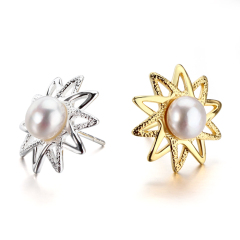 925 Sterling Silver Pearl Sun Stud Earrings