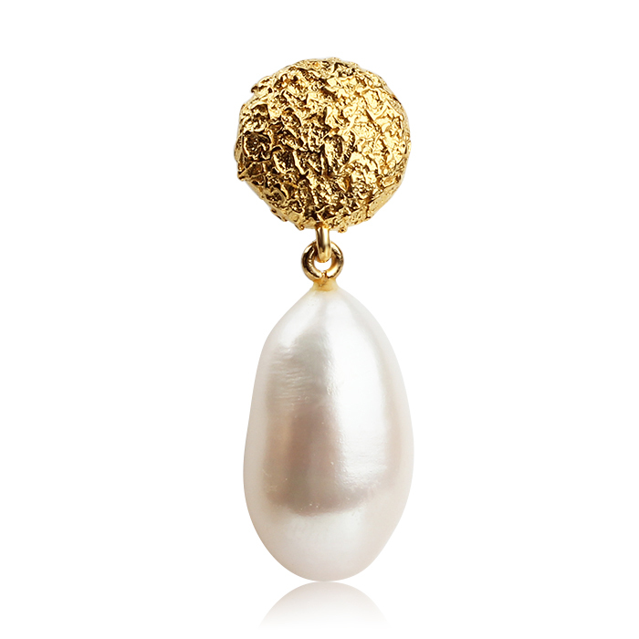 925 Sterling Silver Hammer Surface Pearl Women Earrings