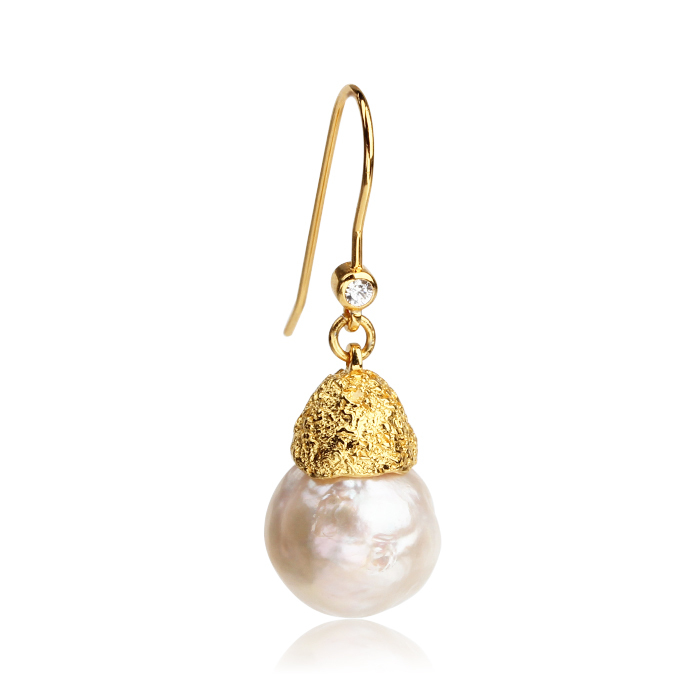 925 Sterling Silver Baroque Pearl Hammmered Earring