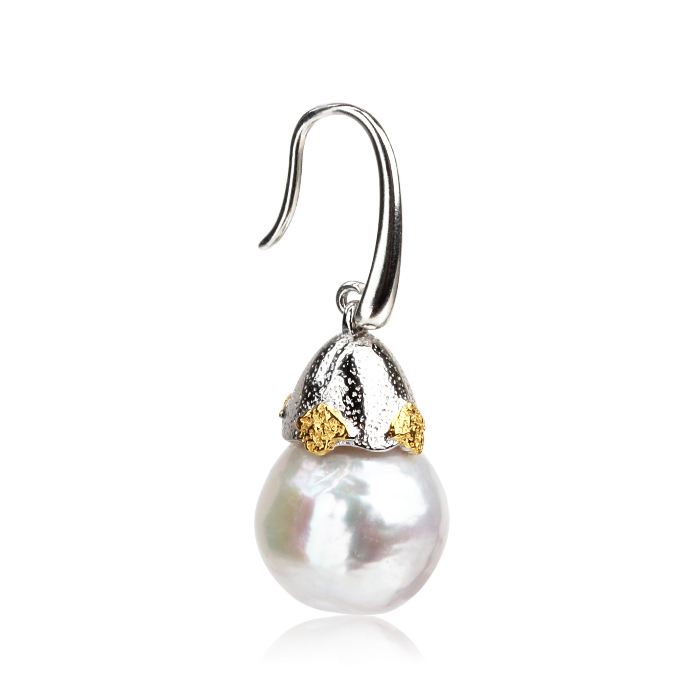 925 Sterling Silver Baroque Pearl Hammmered Earring