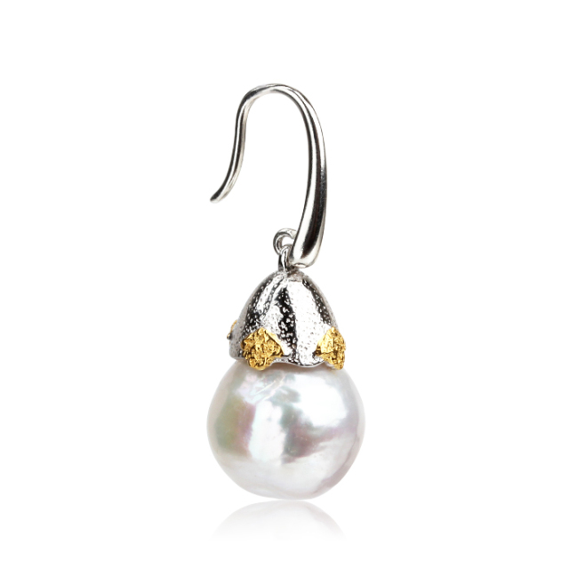 925 Sterling Silver Baroque Pearl Hammmered Earring