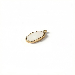 18K Gold PVD Plated Stainless Steel Oval Mother of Pearl Charm