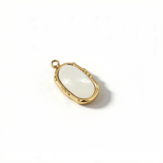 18K Gold PVD Plated Stainless Steel Oval Mother of Pearl Charm
