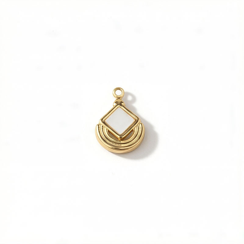 18K Gold PVD Plated Stainless Steel Geometric Mother of Pearl Charm