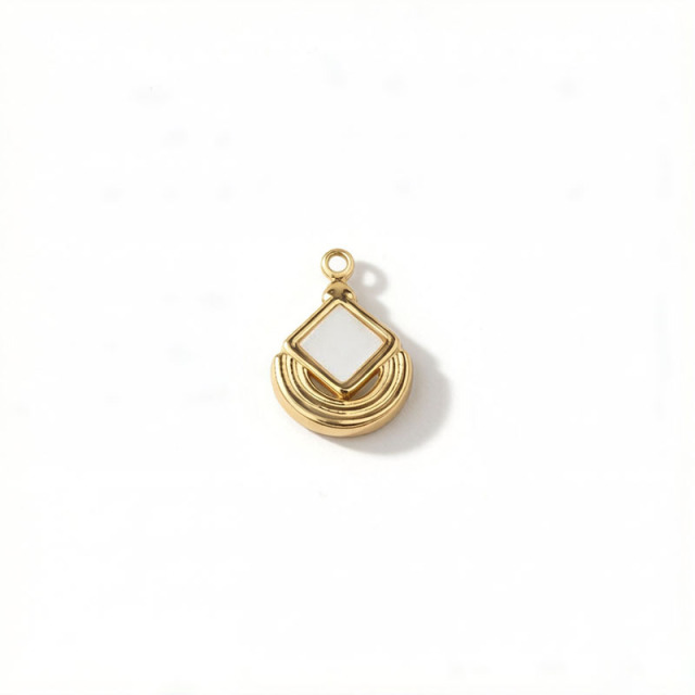 18K Gold PVD Plated Stainless Steel Geometric Mother of Pearl Charm