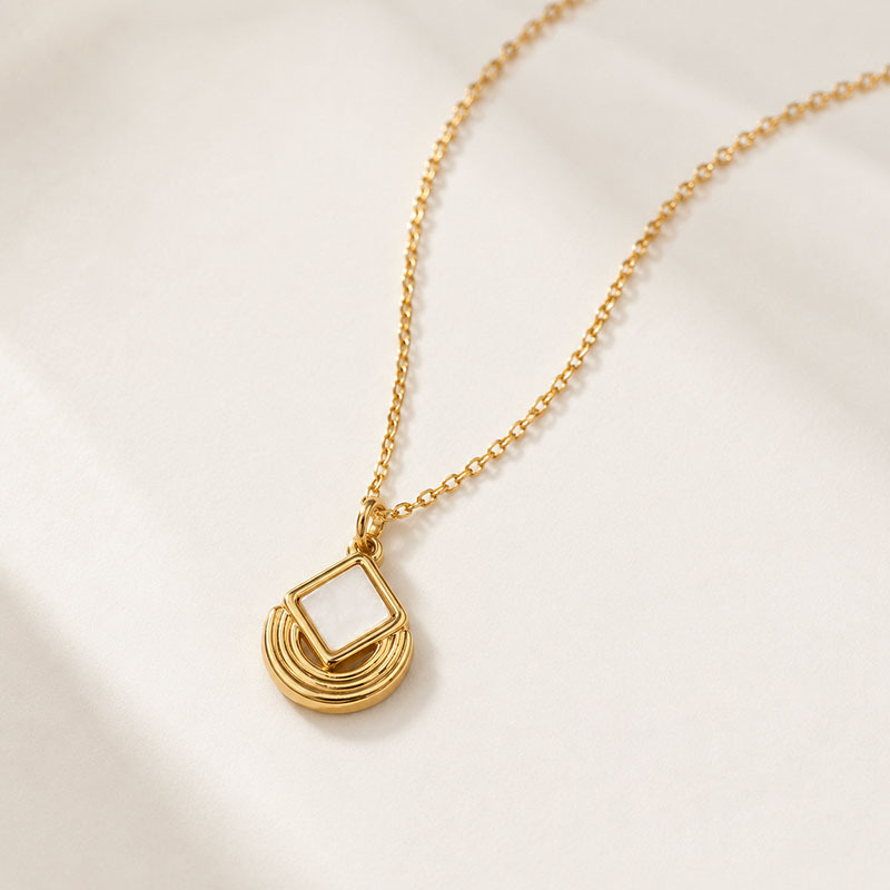 18K Gold PVD Plated Stainless Steel Geometric Mother of Pearl Charm
