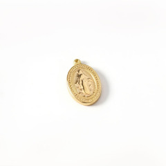 18K Gold PVD Plated Stainless Steel Virgin Mary Oval Pendant