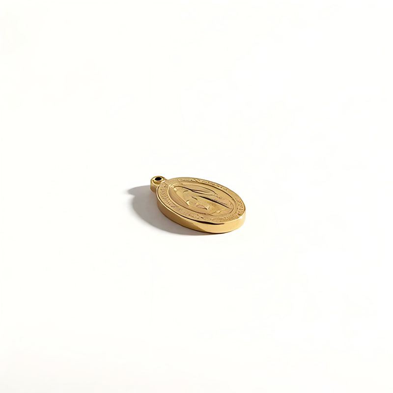 18K Gold PVD Plated Stainless Steel Virgin Mary Oval Pendant