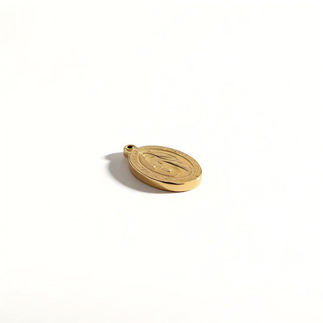 18K Gold PVD Plated Stainless Steel Virgin Mary Oval Pendant