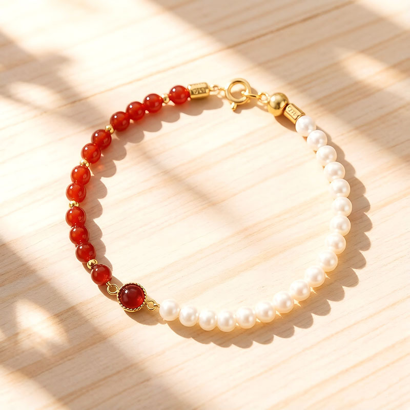 18K Gold PVD Plated Stainless Steel Red Agate Connector Charm