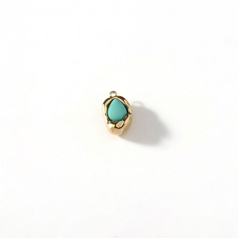 18K Gold PVD Plated Stainless Steel Abstract Turquoise Charm