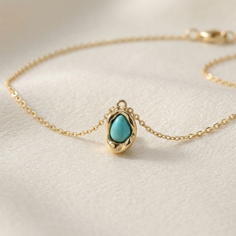 18K Gold PVD Plated Stainless Steel Abstract Turquoise Charm