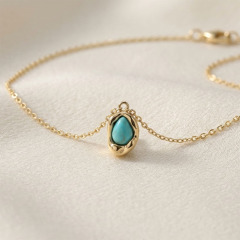 18K Gold PVD Plated Stainless Steel Abstract Turquoise Charm