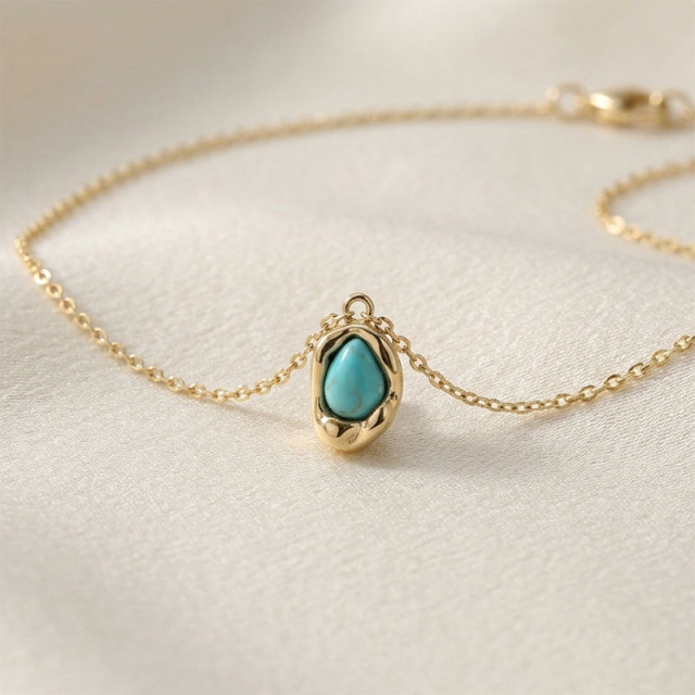 18K Gold PVD Plated Stainless Steel Abstract Turquoise Charm