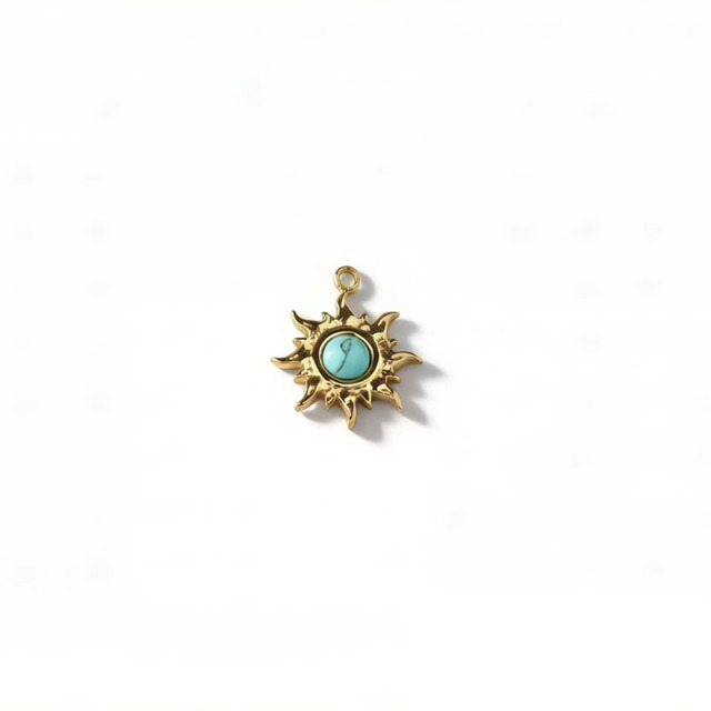18K Gold PVD Plated Stainless Steel Sun Turquoise Charm