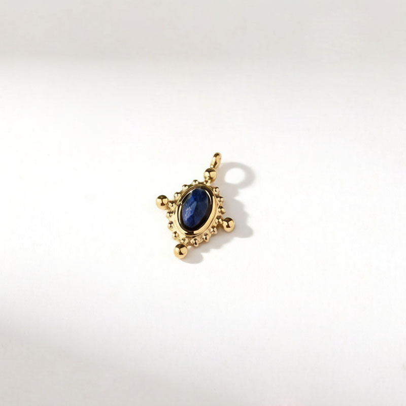 18K Gold PVD Plated Stainless Steel Oval Lapis Lazuli Charm