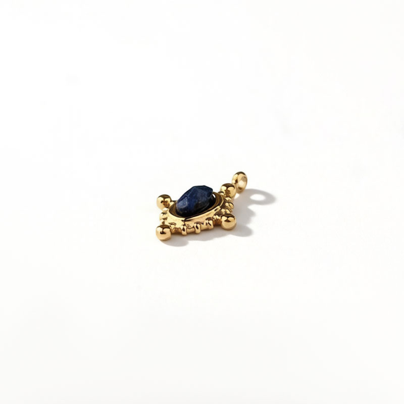 18K Gold PVD Plated Stainless Steel Oval Lapis Lazuli Charm