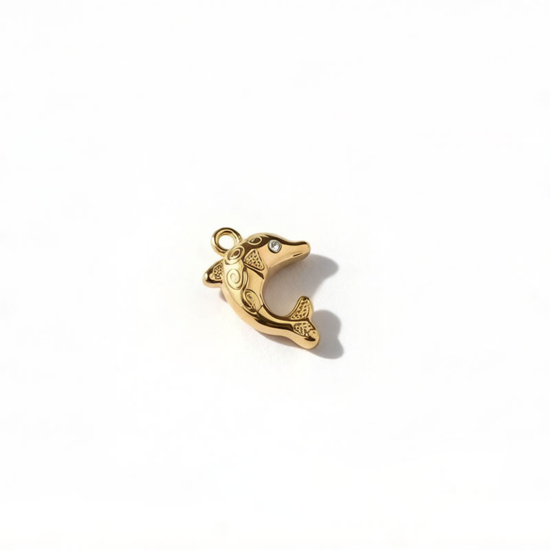 18K Gold PVD Plated Stainless Steel Dolphin Charm with CZ