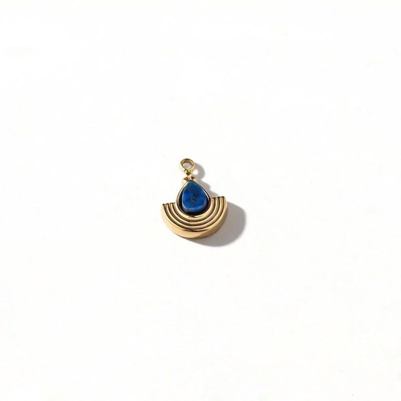 18K Gold PVD Plated Stainless Steel Lapis Lazuli Fan Charm