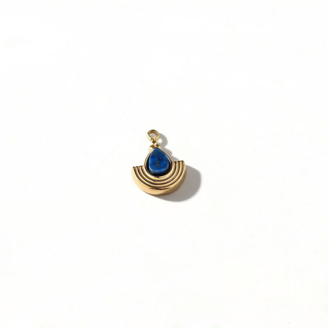 18K Gold PVD Plated Stainless Steel Lapis Lazuli Fan Charm