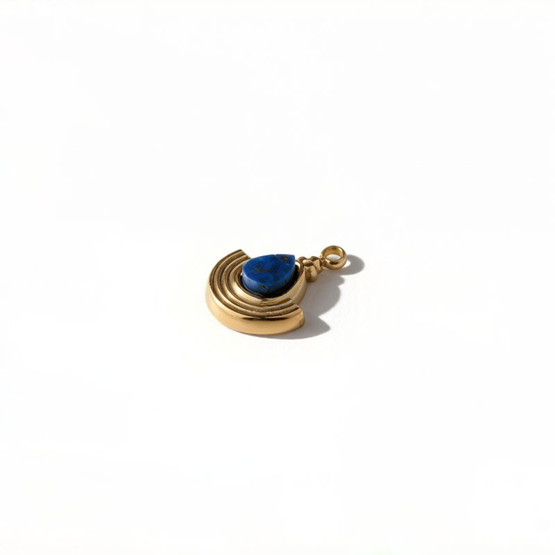18K Gold PVD Plated Stainless Steel Lapis Lazuli Fan Charm