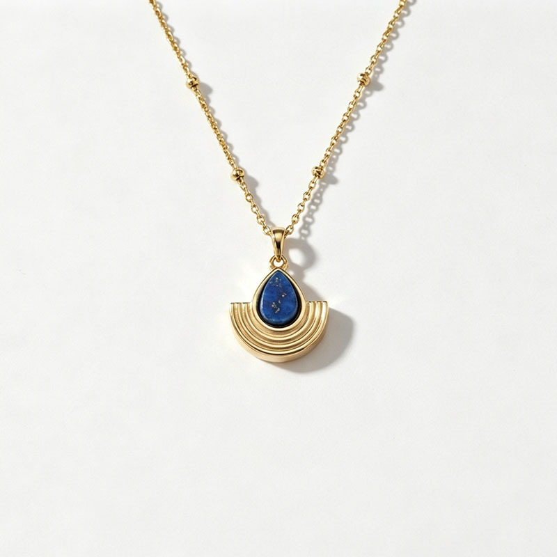 18K Gold PVD Plated Stainless Steel Lapis Lazuli Fan Charm