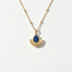 18K Gold PVD Plated Stainless Steel Lapis Lazuli Fan Charm