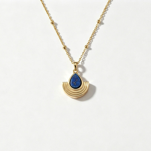 18K Gold PVD Plated Stainless Steel Lapis Lazuli Fan Charm