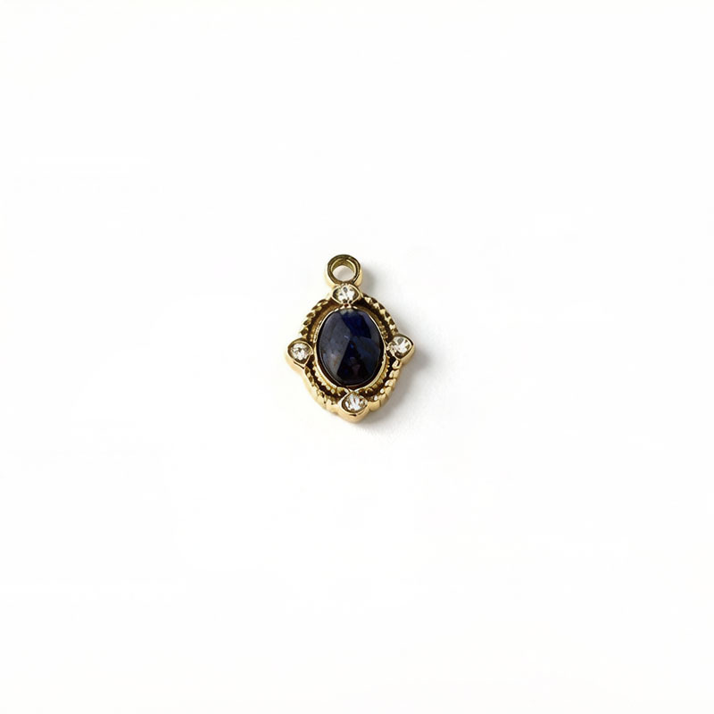18K Gold PVD Plated Stainless Steel Vintage Sapphire Charm