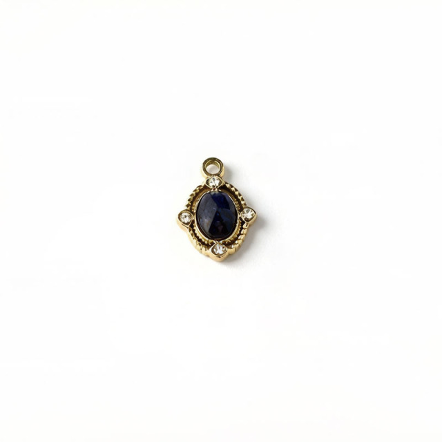 18K Gold PVD Plated Stainless Steel Vintage Sapphire Charm