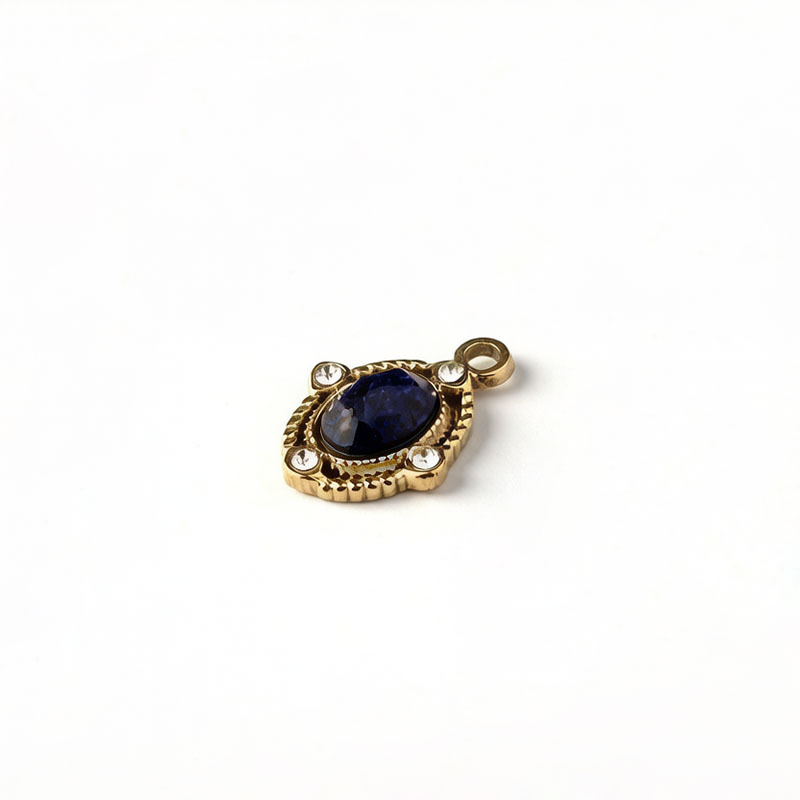 18K Gold PVD Plated Stainless Steel Vintage Sapphire Charm