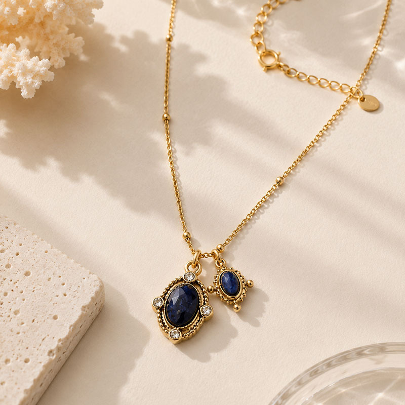 18K Gold PVD Plated Stainless Steel Vintage Sapphire Charm