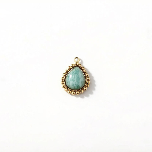 18K Gold PVD Plated Stainless Steel Teardrop Amazonite Charm