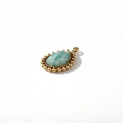 18K Gold PVD Plated Stainless Steel Teardrop Amazonite Charm