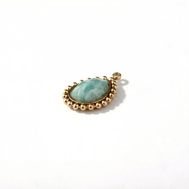 18K Gold PVD Plated Stainless Steel Teardrop Amazonite Charm