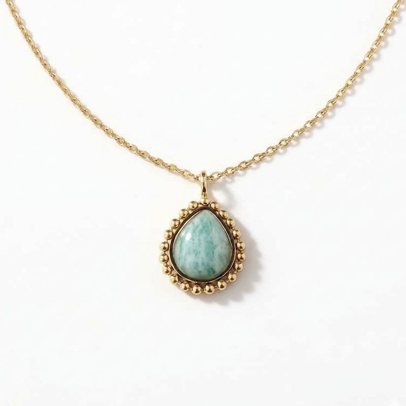 18K Gold PVD Plated Stainless Steel Teardrop Amazonite Charm
