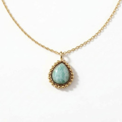 18K Gold PVD Plated Stainless Steel Teardrop Amazonite Charm