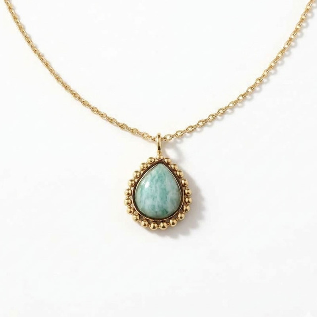 18K Gold PVD Plated Stainless Steel Teardrop Amazonite Charm