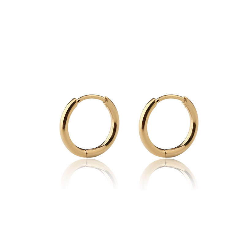 18K Gold PVD Plated Stainless Steel Round Huggie Hoop Earrings