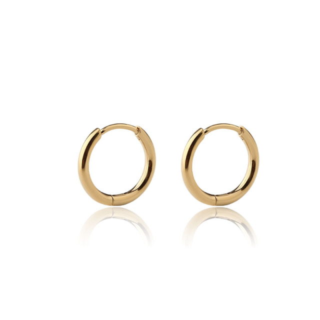 18K Gold PVD Plated Stainless Steel Round Huggie Hoop Earrings