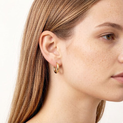 18K Gold PVD Plated Stainless Steel Round Huggie Hoop Earrings