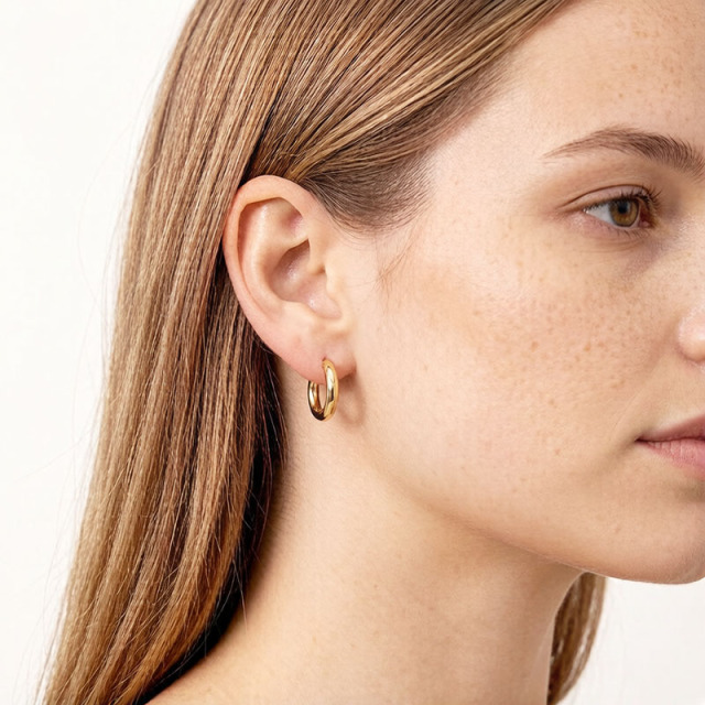 18K Gold PVD Plated Stainless Steel Round Huggie Hoop Earrings