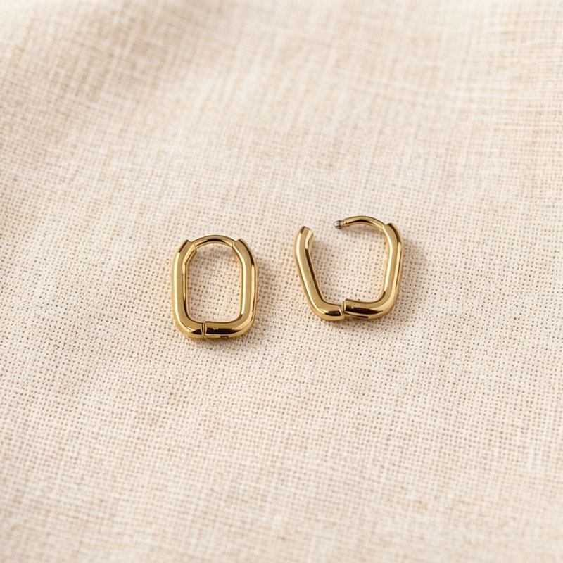 18K Gold PVD Plated Stainless Steel Square Huggie Hoop Earrings