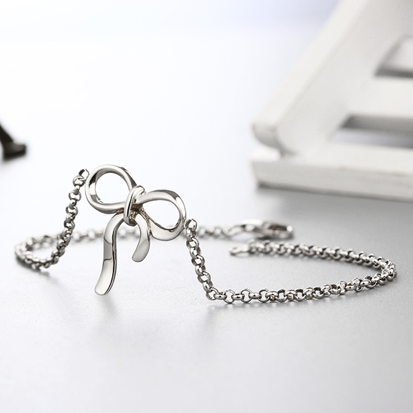 925 Sterling Silver Rolo Chain Big Bow Bracelets