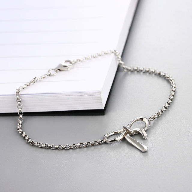 925 Sterling Silver Rolo Chain Big Bow Bracelets