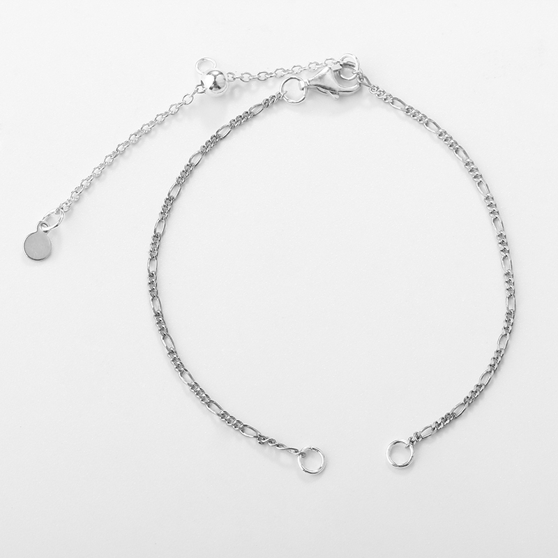 925 Sterling Silver Figaro Chain Open Bracelet with Slider Extender Chain