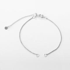 925 Sterling Silver Round Box Chain Open Bracelet with Slider Extender Chain