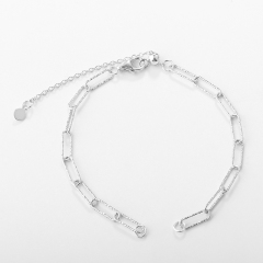 925 Sterling Silver Hammered Paperclip Chain Open Bracelet with Slider Extender Chain
