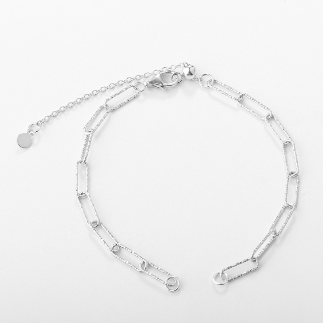 925 Sterling Silver Hammered Paperclip Chain Open Bracelet with Slider Extender Chain