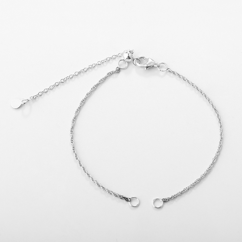 925 Sterling Silver Loose Rope Chain Open Bracelet with Slider Extender Chain